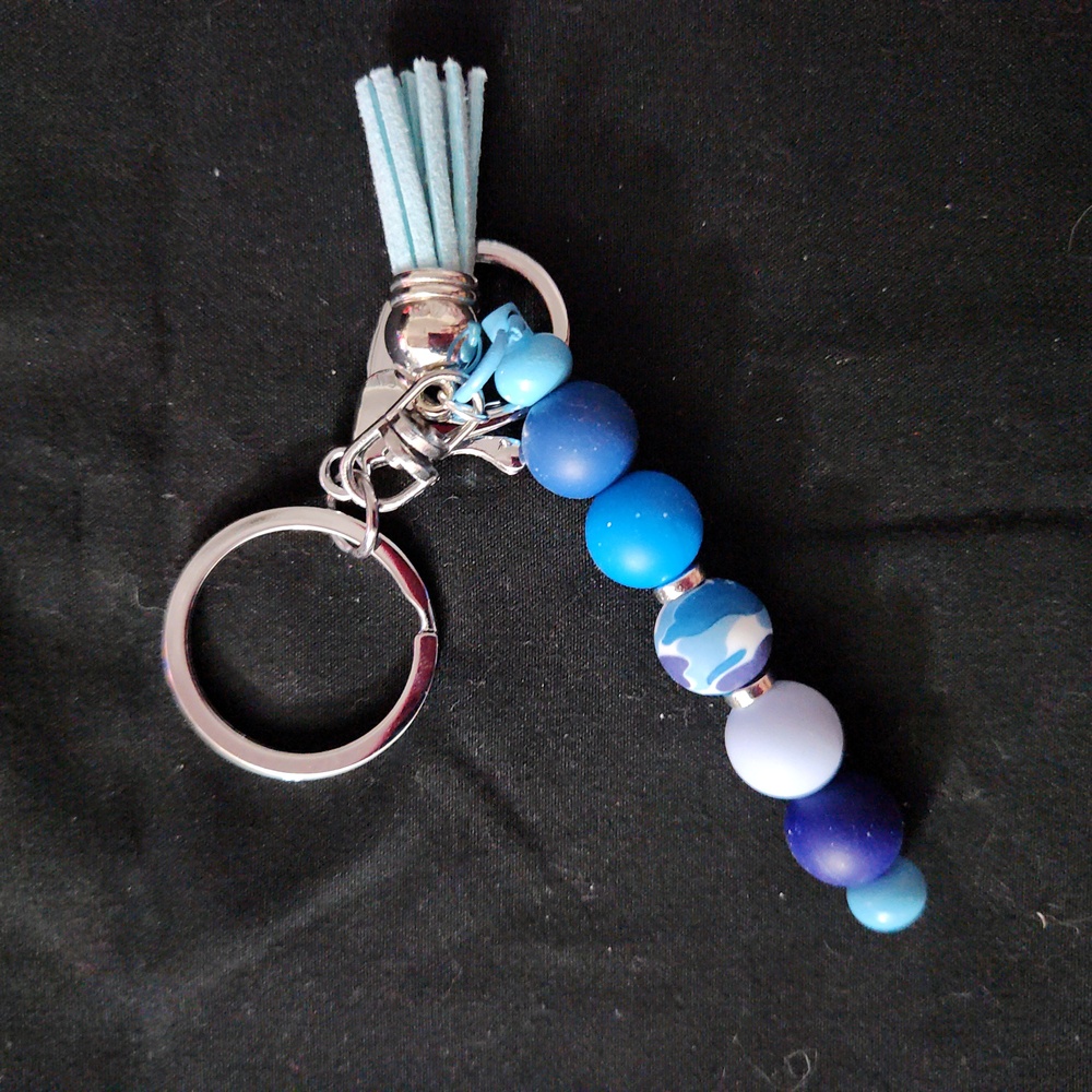 Elegant Blue Beaded Keychain with Tassel